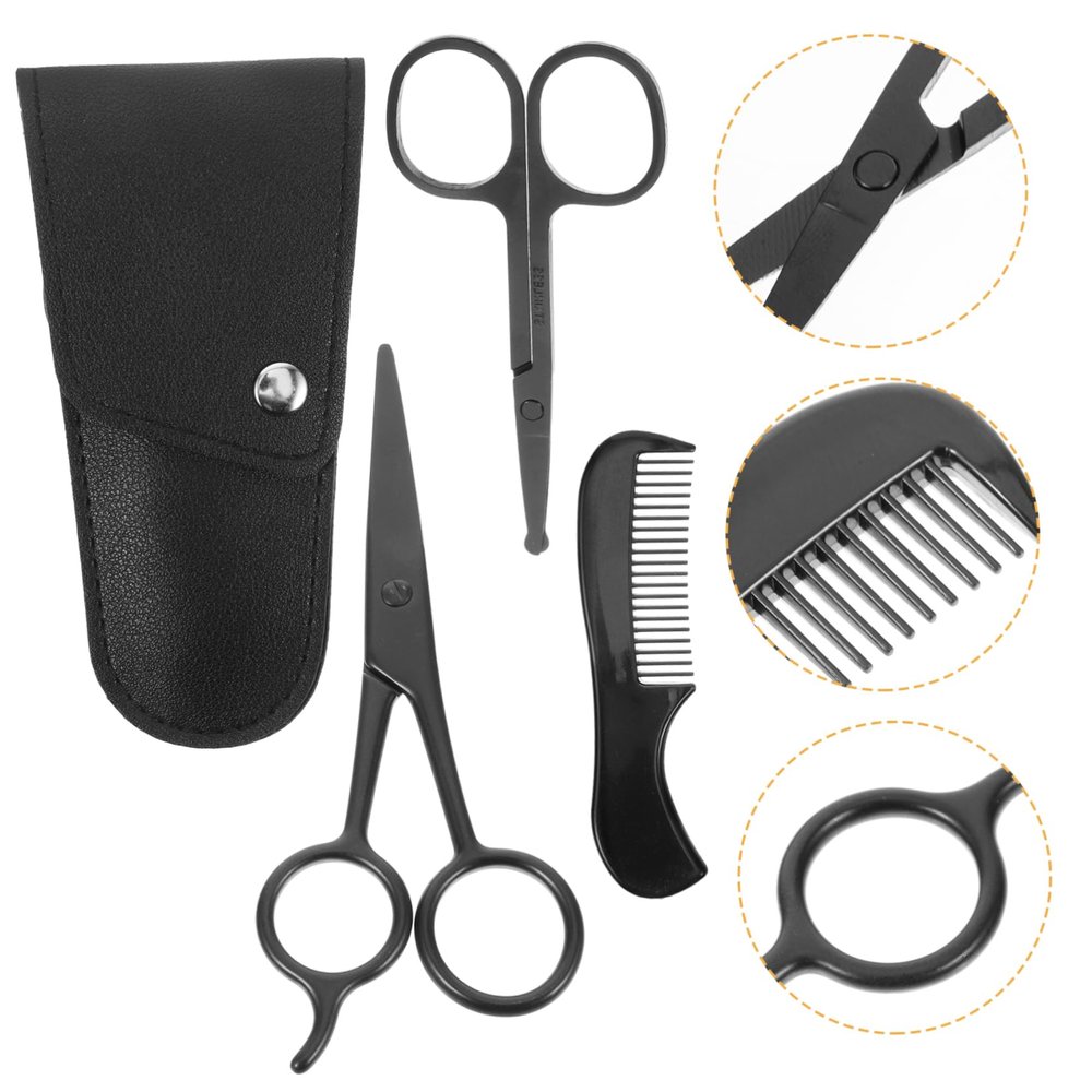 MUSISALY Men's Beard Care Kit Mustache Scissors Steel Shears Comb Pouch for Barber Shops Home