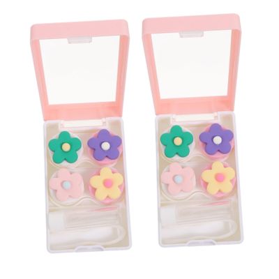 Healeved 2pcs Lens Case Box Travel Case for Daily Storage Flower Design Plastic Material Portable
