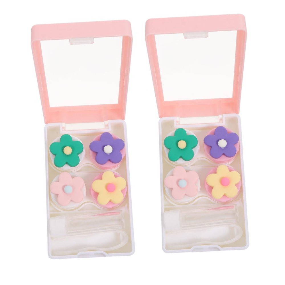 Healeved 2pcs Lens Case Box Travel Case for Daily Storage Flower Design Plastic Material Portable