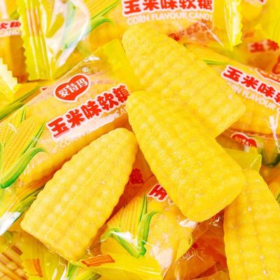 Corn orange mango flavor soft candy, instant fruit flavor fudge, mixed gummies candy gift bag, delicious Dim sum, desserts, sweets, peelable candy, wedding candy, leisure snacks (Corn flavor,500g)