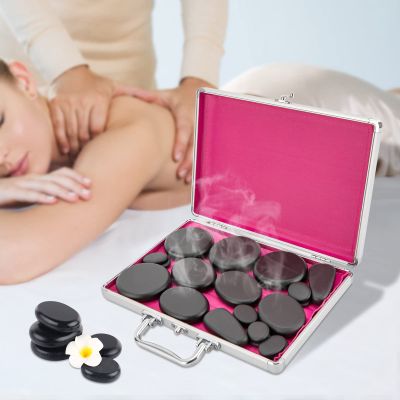 18pcs Hot Stone Warmer, Volcanic Rocks Hot Stone Massage Kit 60-70  Heating Temperature Hot Stones Massage Kit with Heater Hot Stone Heater Kit