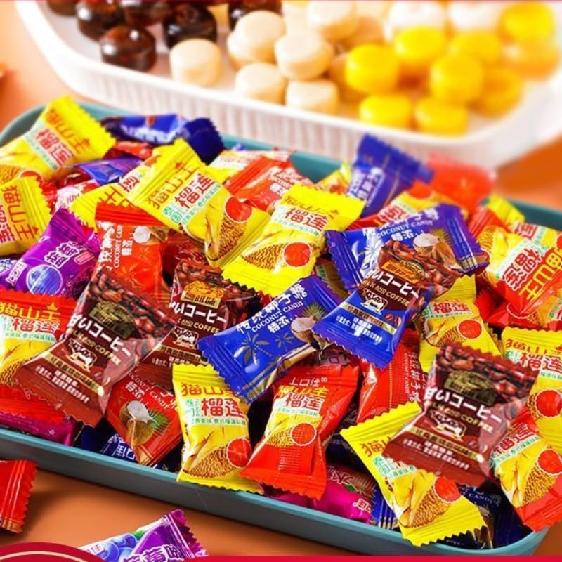 Durian Fruit Candy, Delicious Coconut Candy, Instant Coffee Candy, Mixed Flavor Fruit Hard Candy, Wedding candy, Leisure Snack, Fruit Candy, Nutritional Preserved Fruit, Dim sum (3 Flavor Mix,500g)
