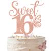 Rose Gold Glitter Sweet 16 Cake Topper, Butterfly Happy 16th Birthday/Happy Sweet 16, Funny Butterfly Themed 16th Birthday Party Decorations