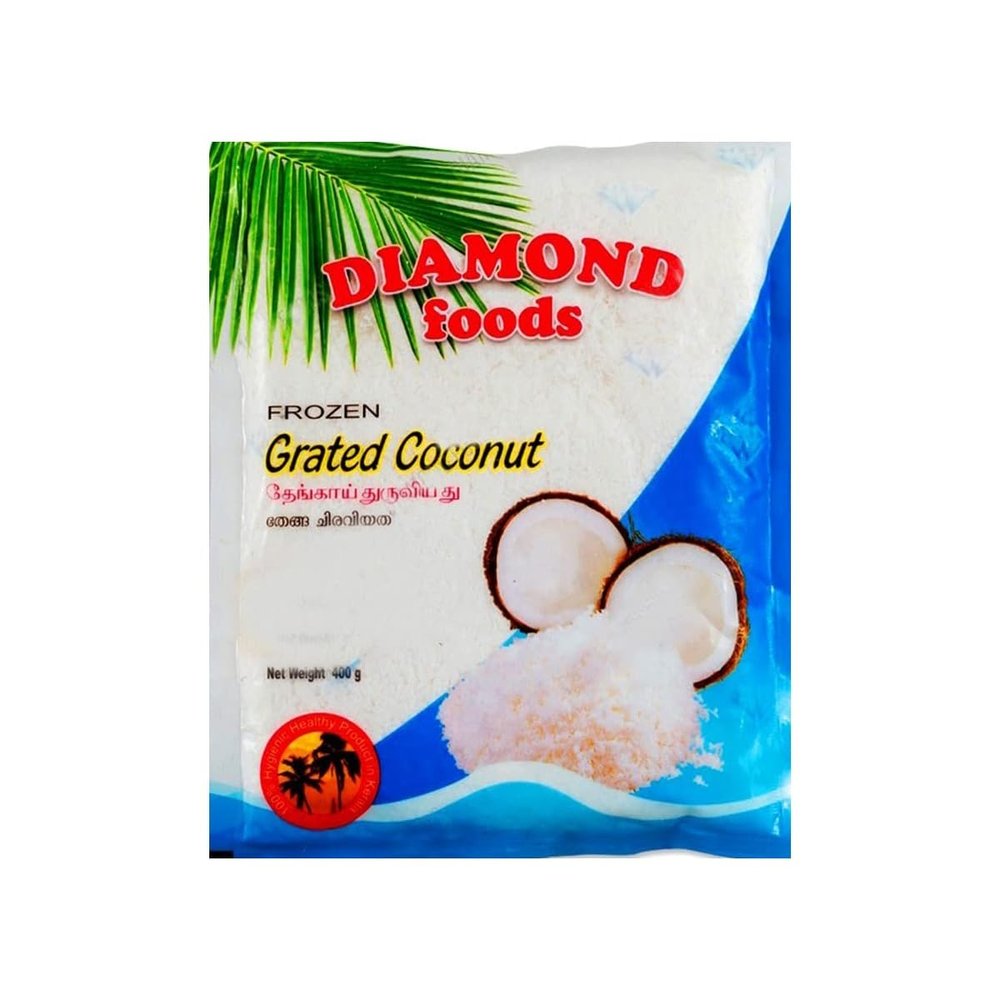 Diamond's Foods Frozen Grated Coconut 400g Fresh Natural and No Preservatives, Coconut with Aroma Flavor, Delicious Taste, Indian Origin Pack of 1