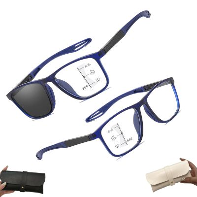 Wryhaul Sport Intelligent Photochromic Progressive Bifocal Presbyopia Glasses, Fashionable Anti-Blue Light Reading Glasses, Portable Bifocal Reading Ultralight Glasses (D, 2.5 x)