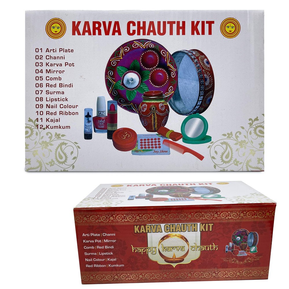 Pick N Save Karva Chauth Pooja Kit with Channi, Karwa, Sargi & Pooja Essentials | Complete Karwa Chauth Vrat Kit for Women | Traditional Festive Gift Box