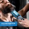 Vacuum Beard Trimmer for Men with 20 Length and Styles Adjustable, Built-in Vacuum Trimmer for Mustache, Sideburns, Facial Hair, Rechargeable Mustache TrimmerBlue view 3