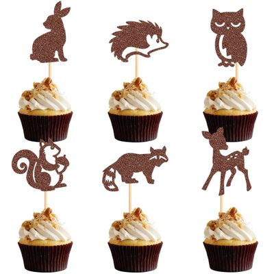 24Pcs Jungle Safari Animal Theme Cupcake Toppers Jungle Safari Animal Cupcake Toppers Dessert Muffin Cake Picks Cake Decoration for Baby Shower or Birthday Party Decoration