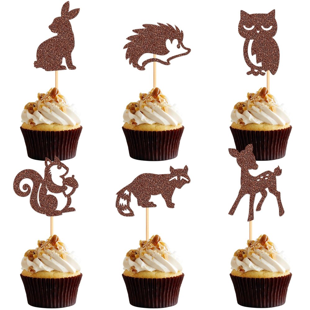 24Pcs Jungle Safari Animal Theme Cupcake Toppers Jungle Safari Animal Cupcake Toppers Dessert Muffin Cake Picks Cake Decoration for Baby Shower or Birthday Party Decoration