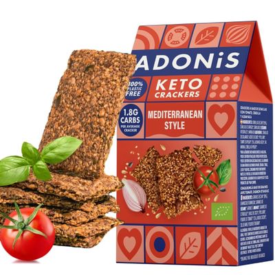 ADONIS Keto Crackers  Mediterranean Style (10 x 60g) | Vegan & Keto-Friendly | 100% Natural Keto Snacks | Sugar Free, Palm Oil Free (Mediterranean Style)