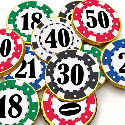Personalised Poker Chip Chocolate Coins 18th 21st 30th 40th 50th 60th Birthday Party Las Vegas Gambling Money Win (20, Coin)