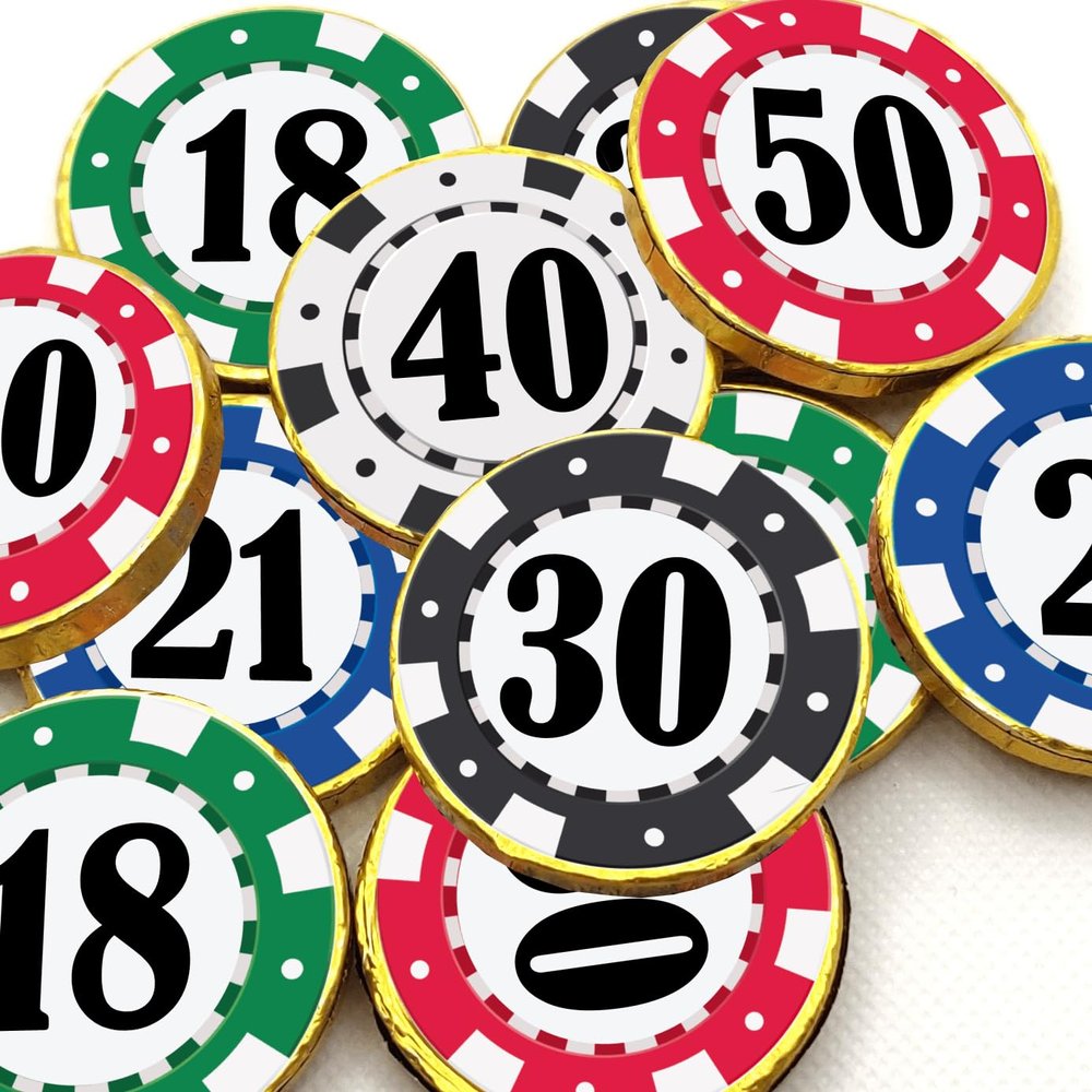 Personalised Poker Chip Chocolate Coins 18th 21st 30th 40th 50th 60th Birthday Party Las Vegas Gambling Money Win (20, Coin)