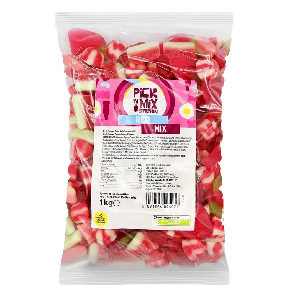 Bonds of London Pick 'n' Mix Station Red Mix, Large Retro Chewy Sweets, 1 kg (Pack of 1)