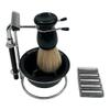 Eson Shaving Brush Set with Beard Brush, Mens Razors for Shaving, Premium Shaving Brush Set, Stainless Steel Stand, Bowl & Brush Holder, Ideal Shaving Kit for Men (Black 4 in 1) view 4