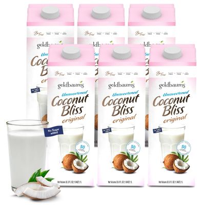 Goldbaums Coconut Bliss Unsweetened Milk 6-Pack (958g)  Dairy-Free, Plant-Based, Smooth & Creamy  No Added Sugar, Non-GMO, Gluten-Free, Lactose-Free  Shelf-Stable for Daily Use.