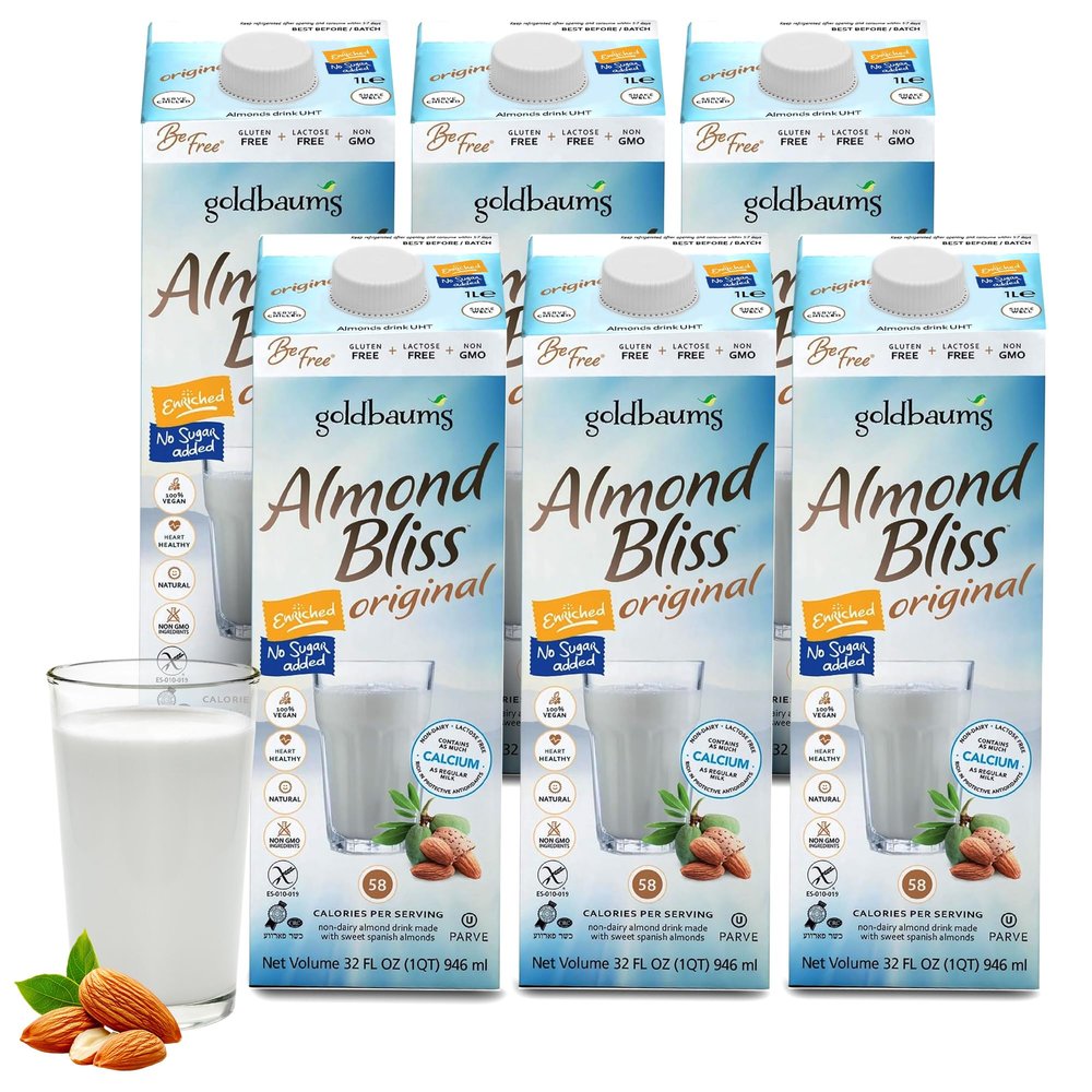 Goldbaums Unsweetened Original Almond Bliss Milk 6-Pack 907g  Dairy-Free Plant-Based Almond Beverage  No Sugar Added  Smooth & Creamy Texture  Vegan & Non-GMO  Gluten-Free  Shelf-Stable
