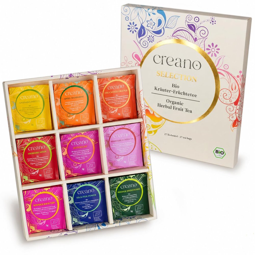 Creano Organic Fruit Tea Herbal Tea Gift Set 27 Organic Tea Bags in 9 Dreamy Varieties 54 g