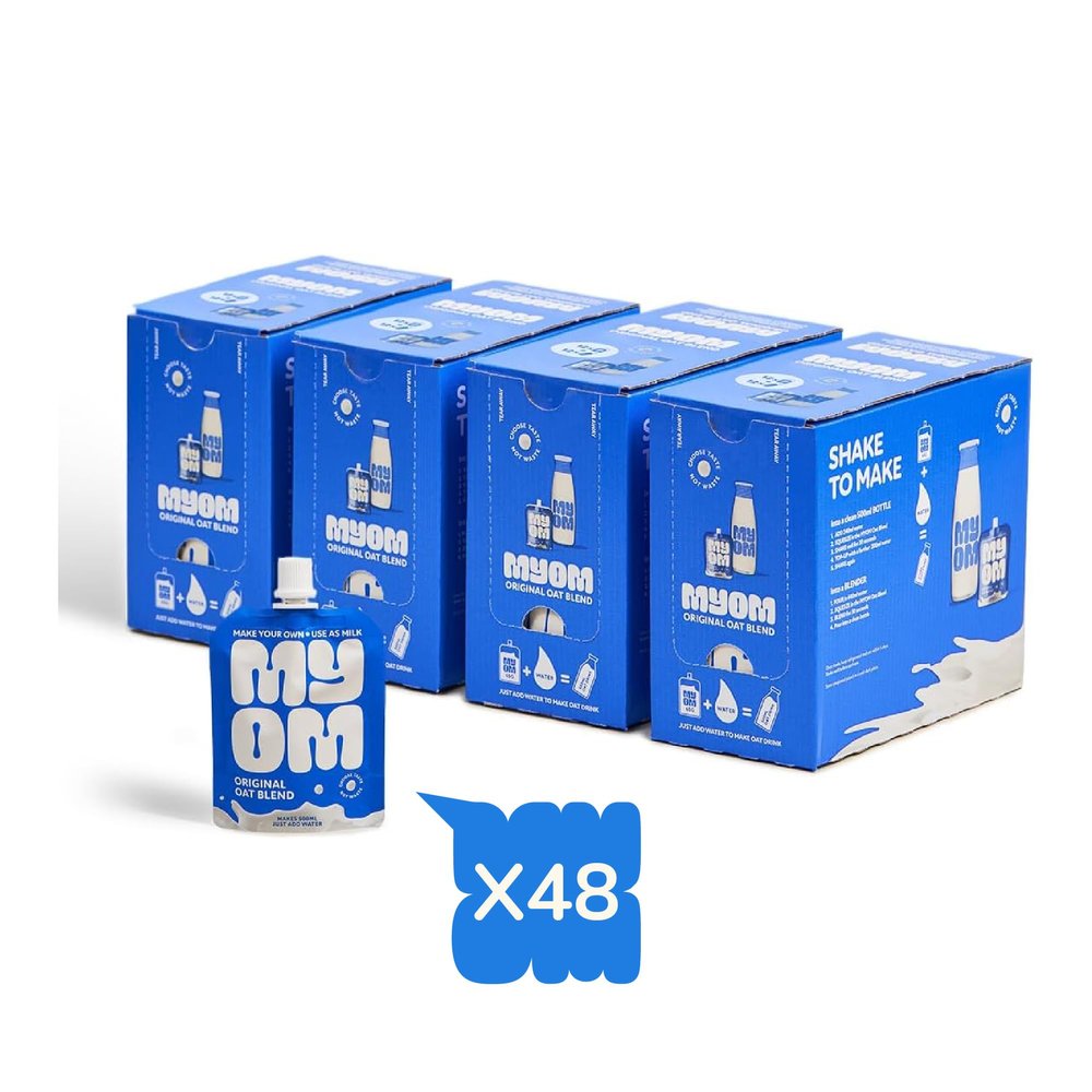 MYOM - Oat Milk Drink Premix - Makes 24 Litres - 48 Pouches x 65g - Vegan Plant Based Oat Drink with Vitamin D3, Vitamin B12 and Iodine - Low Sugar - Dairy Free Plant-Based Milk