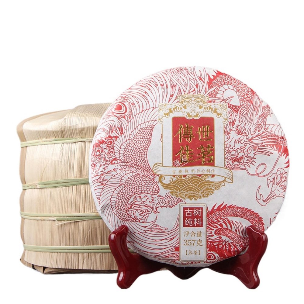 Aged Fermented Classic Pu'er Ripe Tea Cake, 357g Yunnan Menghai Ancient Tree Pure Material