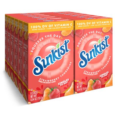 Sunkist Singles to Go Drink Mix Packets, Strawberry Tangerine, Pack of 6 - Powdered Drink Packets with Vitamin C, 72 Powder Sticks