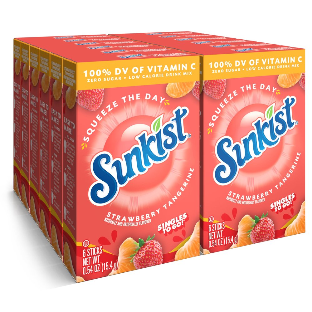 Sunkist Singles to Go Drink Mix Packets, Strawberry Tangerine, Pack of 6 - Powdered Drink Packets with Vitamin C, 72 Powder Sticks