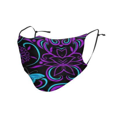 Purple butterfly and flowers Adult Dust Mask Cover - Breathable, Adjustable for Outdoor, Camping, Running, Traveling, Work, and Daily Use