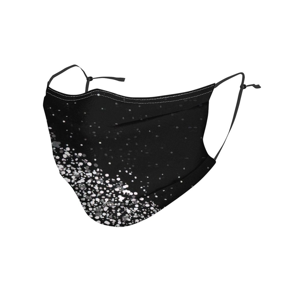 Black white glitter Adult Dust Mask Cover - Breathable, Adjustable for Outdoor, Camping, Running, Traveling, Work, and Daily Use
