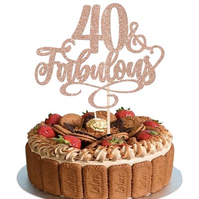 1 Pack 40 & Fabulous Cake Topper Assembled Glitter Forty and Fabluous 40th Birthday Cake Pick for Cheers to 40 Years Old 40th Birthday Cake Decoration Theme Party Supplies Rose Gold