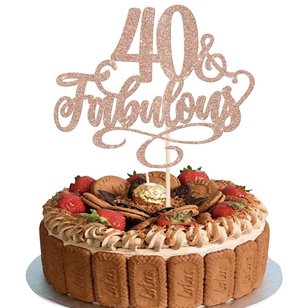 1 Pack 40 & Fabulous Cake Topper Assembled Glitter Forty and Fabluous 40th Birthday Cake Pick for Cheers to 40 Years Old 40th Birthday Cake Decoration Theme Party Supplies Rose Gold