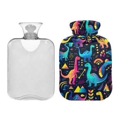 1L Large Classic Hot Water Bottle with Cover, Colorful Dinosaurs Durable Hot Water Bag for Hot and Cold Therapy, Tummy Cramps Neck and Shoulder Waist Pain Relief