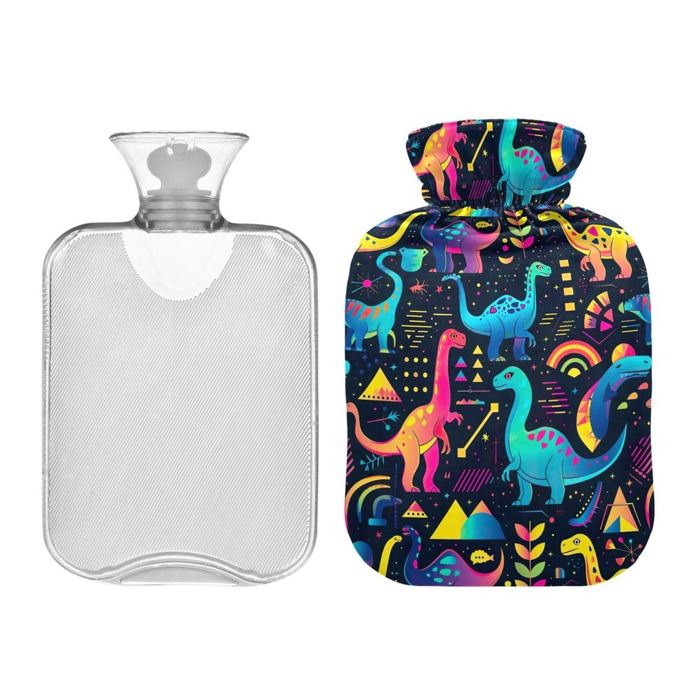 1L Large Classic Hot Water Bottle with Cover, Colorful Dinosaurs Durable Hot Water Bag for Hot and Cold Therapy, Tummy Cramps Neck and Shoulder Waist Pain Relief