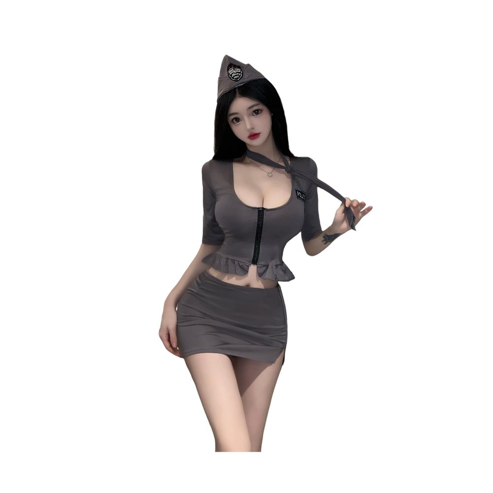 cxbyjyg New flight attendant separate outfit passion seduction suit separate sexy game uniform Grey
