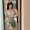 cxbyjyg Sexy underwear cute halter pajamas Princess waist waist pearl uniform Lolita uniform set Green view 3