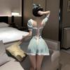 cxbyjyg Sexy underwear cute halter pajamas Princess waist waist pearl uniform Lolita uniform set Green view 4