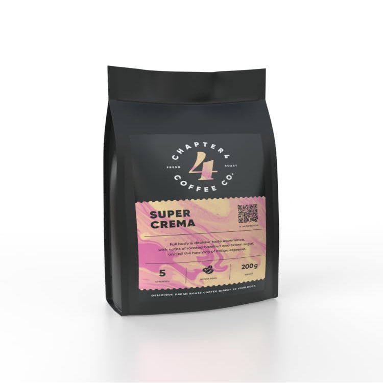Chapter 4 Coffee Super Crema Coffee Beans | Finely Crafted Coffee Roasted in the UK | Gourmet Beans for Great Tasting Coffee at Home or On the Go | Premium Single Origin Arabica Beans