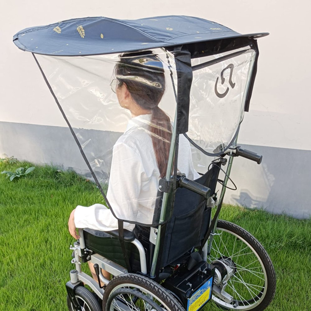 QiuShuiDr Universal Electric Wheelchair Canopy Awning, Adjustable Outdoor Umbrella UV Resistant Sun Shade Rain Cover Wheelchair Folding Cape Canopy For Most Wheelchairs