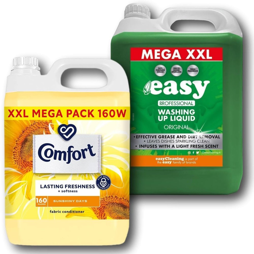 Comfort Sunshiny Days Fabric Conditioner 160 Washes & Easy Washing Up Liquid 5L Bundle  Long-Lasting Freshness, Hypoallergenic Laundry Care & Powerful Grease-Cutting Dish Soap By MegaAisle