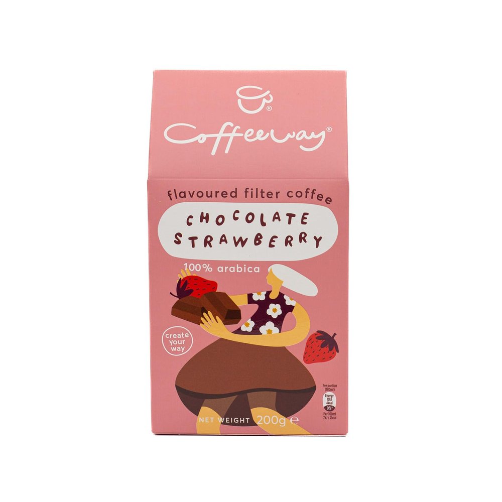 Coffeeway Chocolate Strawberry Flavoured Ground Coffee, 1600 g (8 x 200 g)