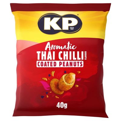 KP Aromatic Thai Chilli Coated Peanuts 21 x 40g Multipack Pub Snacks, Spicy Coated Peanuts with Bold Crunch, Perfect Bar Snacks for Home Pub, Parties & Sharing