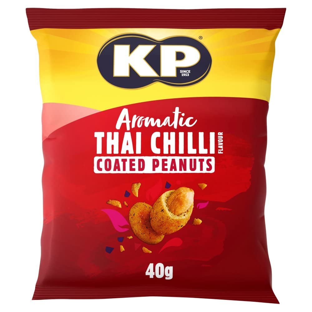 KP Aromatic Thai Chilli Coated Peanuts 21 x 40g Multipack Pub Snacks, Spicy Coated Peanuts with Bold Crunch, Perfect Bar Snacks for Home Pub, Parties & Sharing
