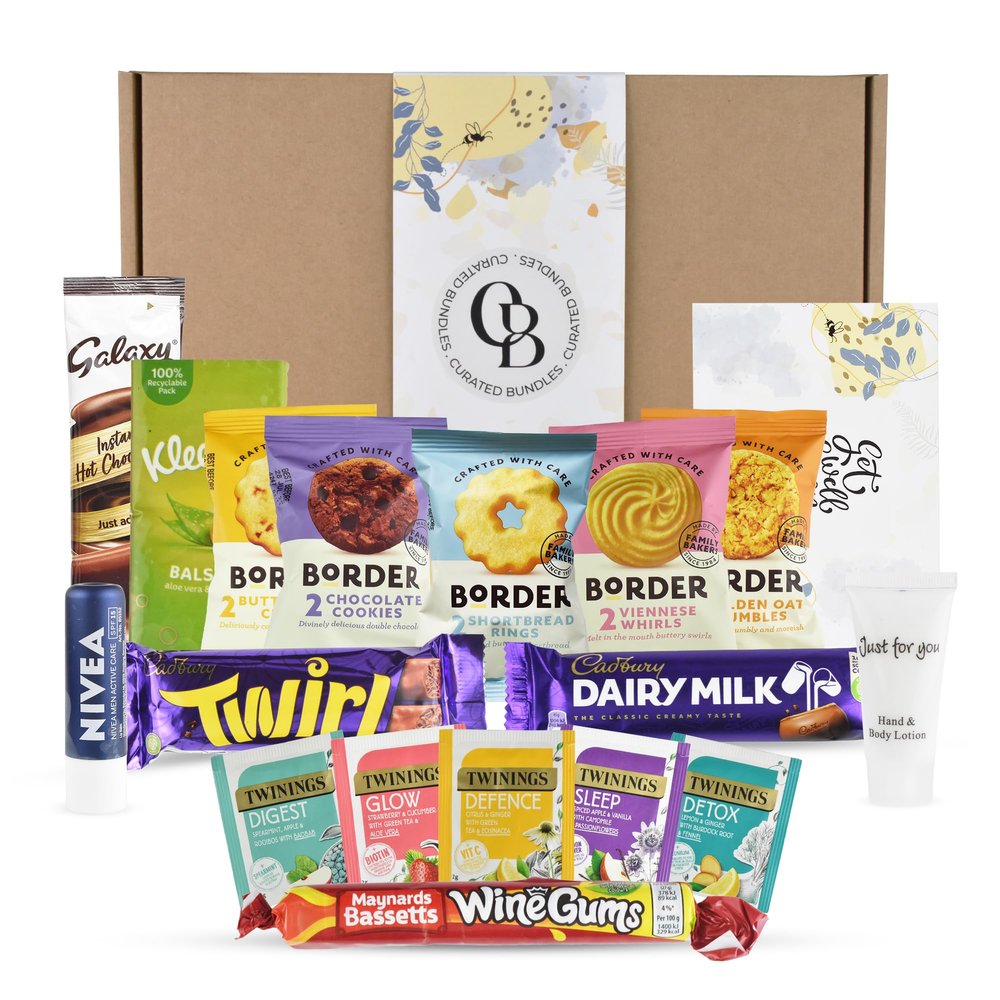 Get Well Soon Gift - Hamper for Women & Men, Bundled With Get Well Soon Card, Herbal Tea, Hot Chocolate, Body Lotion, Lip Balm, Chocolate, Sweets, Tissues And More.