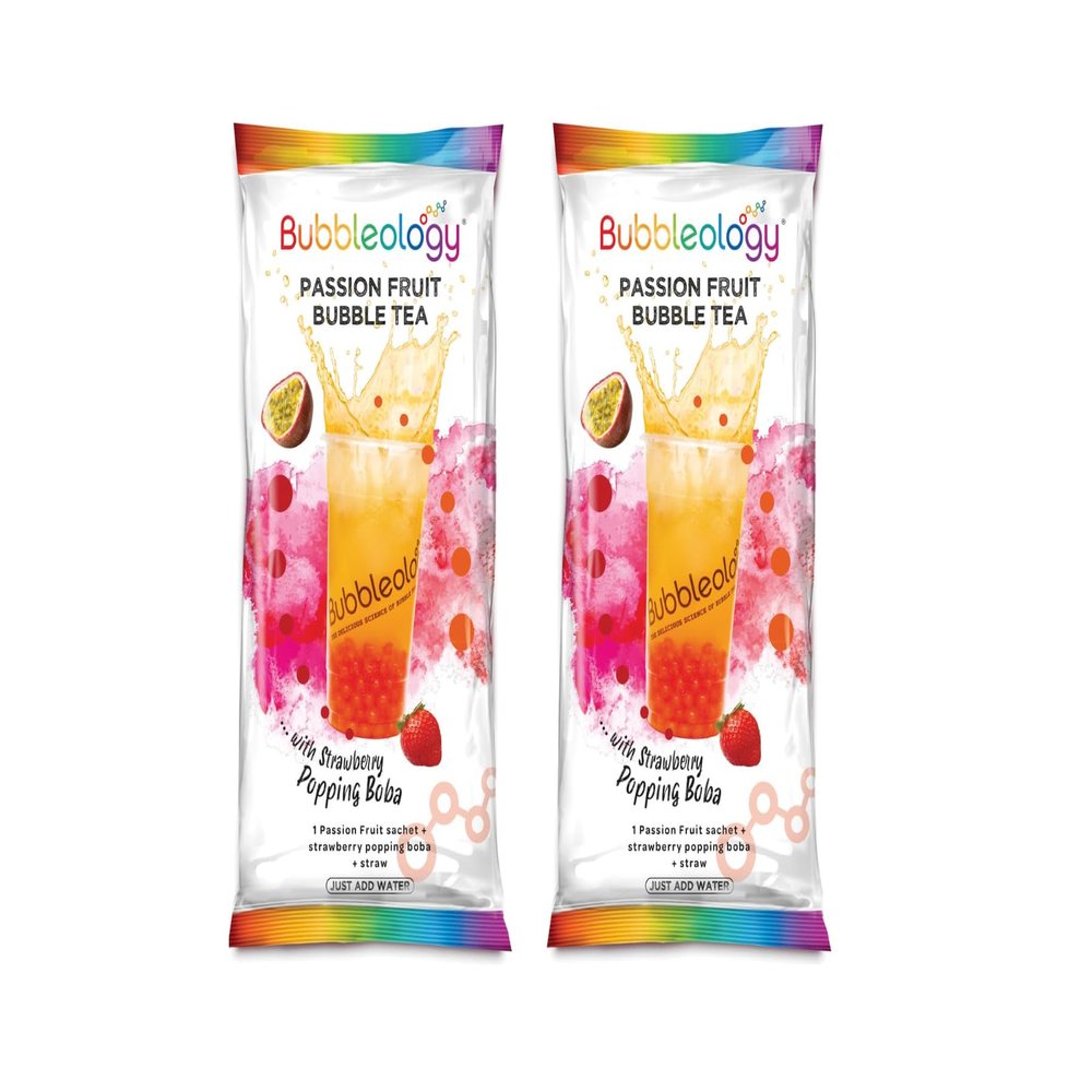 Passion Fruit Bubble Tea - Simply Add Passion Fruit Sachet, The Strawberry Popping Boba And Straw. Then, Just Add Water! - Flavour: Passion Fruit - Pack Of 2