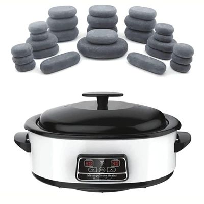 27pcs Natural Basalt Massage Stone, Digital Stone Heater, Hot Stones Massage Set, for Home Spa Relaxation Pain Relief