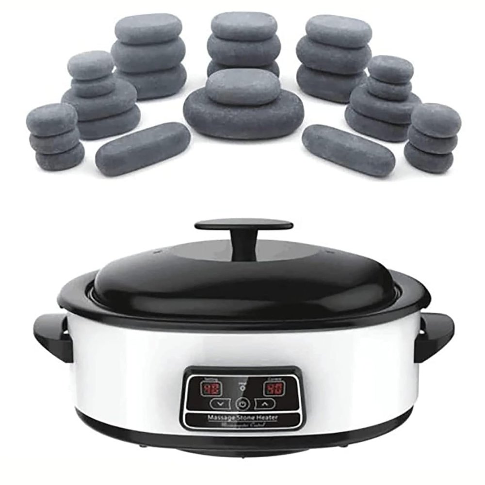 27pcs Natural Basalt Massage Stone, Digital Stone Heater, Hot Stones Massage Set, for Home Spa Relaxation Pain Relief
