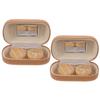 FRCOLOR Retro Leather Wood Grain Box Cosmetic Lens Organizer Portable Case for Girls Contacts Storage view 1