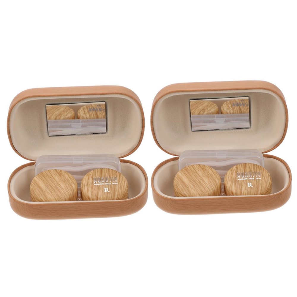 FOMIYES Vintage Leather Wood Grain Case 2-piece Set Waterproof Double Compartment Organizer for Daily Use for Travel and Storage