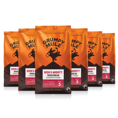 Grumpy Mule High and Mighty Espresso Blend Whole Coffee Beans with notes of Cocoa and Roast Hazelnut 200g (Pack of 6 - Total 1.2kg)