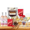Chocolate Hamper & Ros Wine Gift Set- Ferreros Rochers, Almond Biscuits & Lindts Lindor Assorted Truffles and Popcorn- Valentine's Day- Mothers Day Gift Hamper view 1