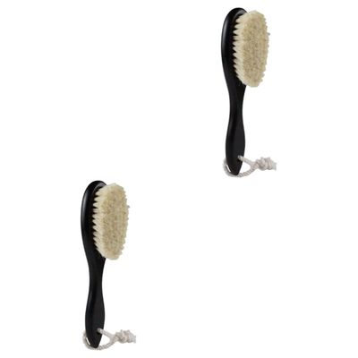 HONMEET 2pcs Dense Wool Brush for Mustache and Beard Styling Curved Handle Shaving Brush for Men Face Cleaning for Household and Barber Shop Use