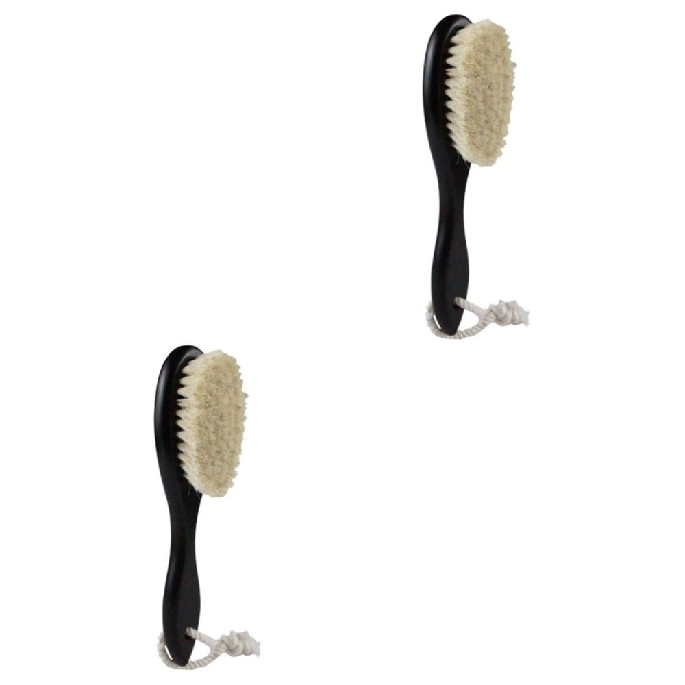 HONMEET 2pcs Dense Wool Brush for Mustache and Beard Styling Curved Handle Shaving Brush for Men Face Cleaning for Household and Barber Shop Use